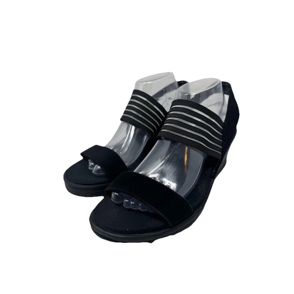 🔥Skechers 🖤Black Wedge Sandals Rumblers Strappy Lace Slip On Memory‎ Foam 11